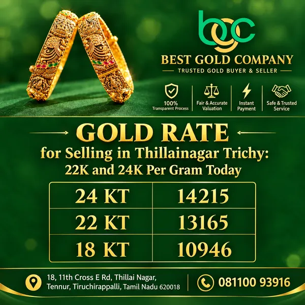 Gold Rate for Selling in Thillainagar Trichy: 22K and 24K Per Gram Today