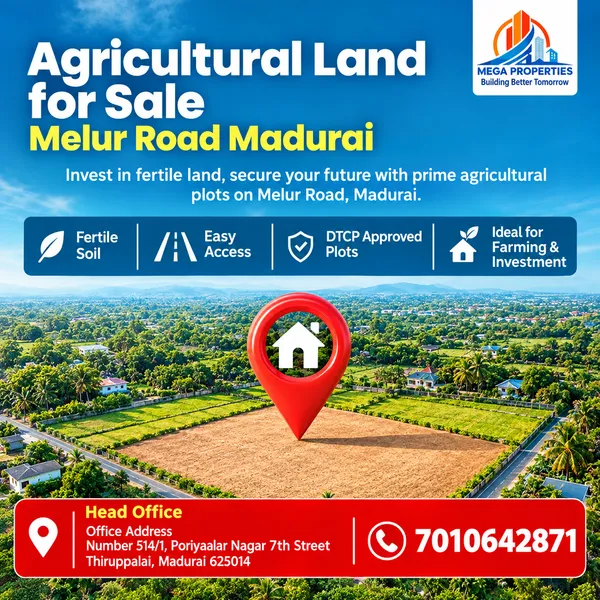 Spacious Agricultural Land for Sale Near Melur Road, Madurai