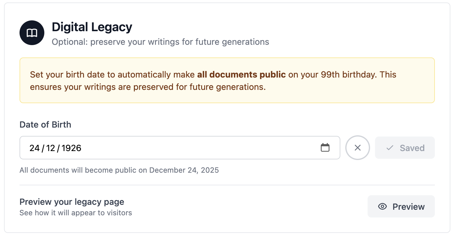 Digital legacy settings